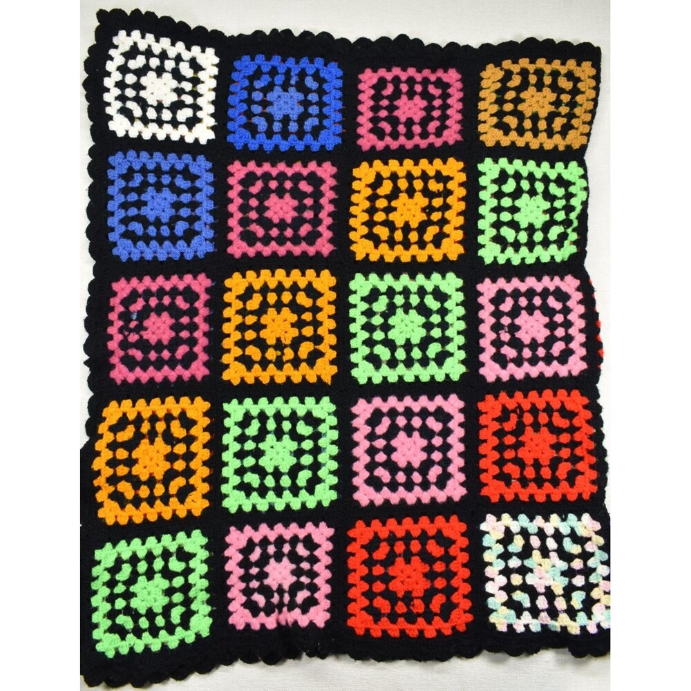 Vintage Granny Square Crochet Roseanne Afghan Throw Blanket 42x48 Multi Color